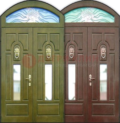 Стальная арочная дверь со стеклом ДА-17 для монолитного дома в Раменском