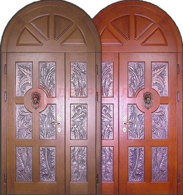 Металлическая арочная дверь со стеклом ДА-28 в коттедж в Раменском