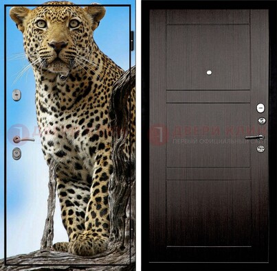 Железная дверь с рисунком гепарда снаружи ДФ-27 в Раменском