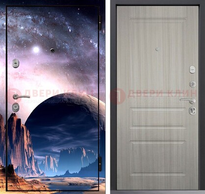 Железная дверь с фотопечатью космоса и планеты ДФ-50 в Раменском