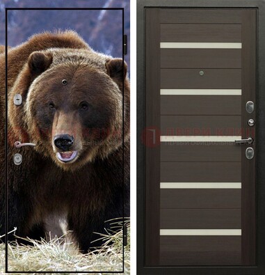 Железная дверь с фотопечатью медведя ДФ-7 в Раменском
