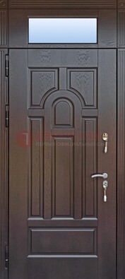 Железная дверь с фрамугой в коричневом цвете ДФГ-22 в Раменском