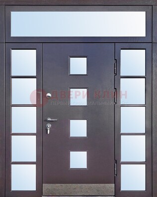Современная железная дверь со стеклом и фрамугами ДФГ-4 в Раменском