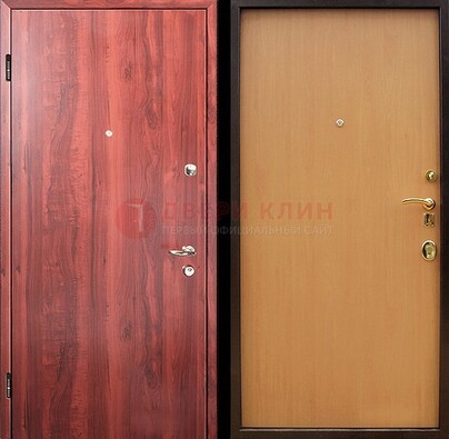Красная железная дверь с ламинатом ДЛ-3 в Раменском