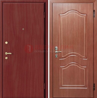 Красная металлическая дверь с ламинатом МДФ внутри ДЛ-8 в Раменском