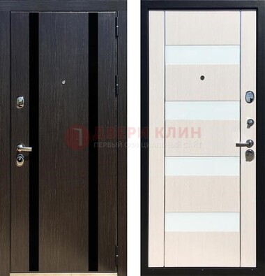 Черная железная дверь с МДФ и декоративными вставками ДМ-157 в Раменском