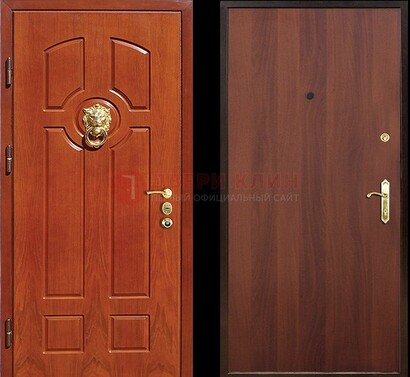 Оранжевая стальная дверь с МДФ ламинат внутри ДМ-18 в квартиру в Солнечногорске