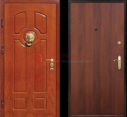 Оранжевая стальная дверь с МДФ ламинат внутри ДМ-18 в квартиру в Раменском