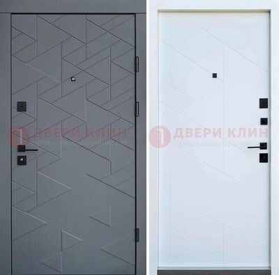 Серая металлическая дверь МДФ с узором  ДМ-224 в Раменском