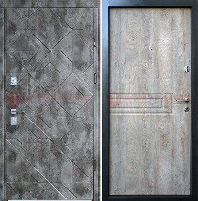 Серая филенчатая входная дверь с узором МДФ ДМ-253 в Раменском