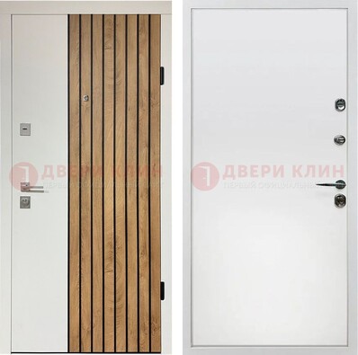 Белая с коричневой вставкой филенчатая дверь МДФ ДМ-278 в Раменском