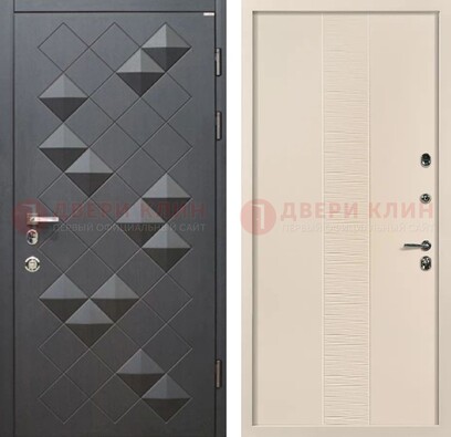 Темная металлическая дверь МДФ и фрезеровкой внутри ДМ-319 в Раменском