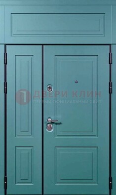 Синяя металлическая дверь с МДФ и верхней фрамугой ДМ-339 в Раменском
