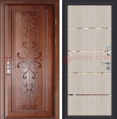 Металлическая дверь с панелями МДФ и вставками ДМ-358 в Раменском