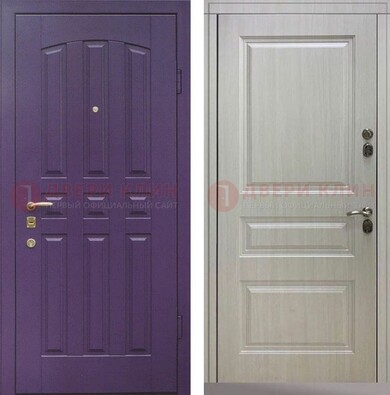 Фиолетовая железная дверь с филенчатами МДФ ДМ-374 в Раменском