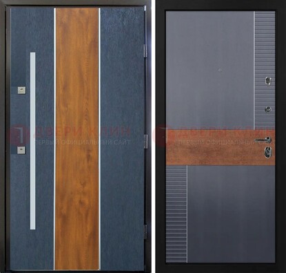 Темная металлическая дверь МДФ со вставками ДМ-411 в Раменском