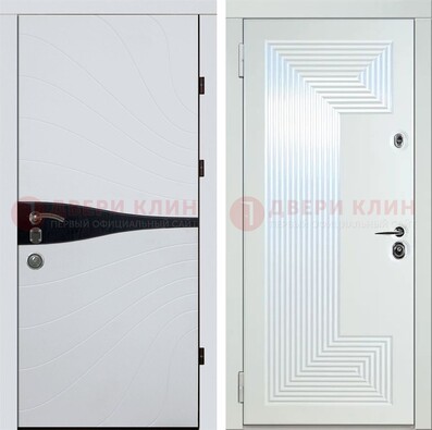 Белая железная дверь с МДФ в стиле хайтек ДМ-413 в Раменском