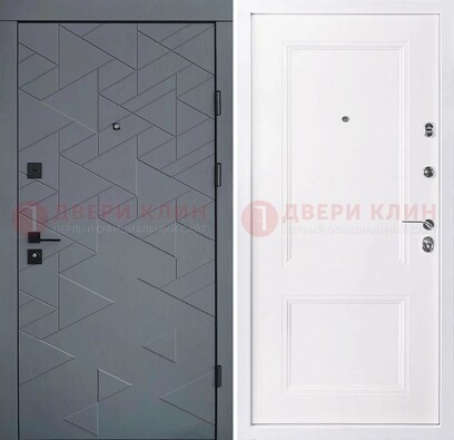 Серая железная дверь с белой МДФ внутри ДМ-445 в Раменском