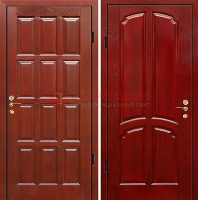 Красная металлическая дверь с массивом дуба ДМД-15 в Раменском