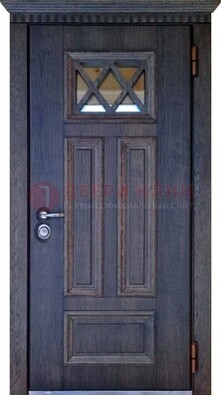Железная дверь с массивом и стеклом с филенкой ДМД-70 в Раменском