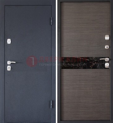 Черная железная дверь с порошковым напылением МДФ внутри ДП-114 в Раменском