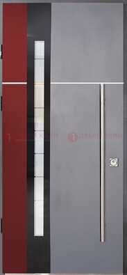 Серая входная дверь с порошковым окрасом и красной вставкой ДП-175 в Вологде