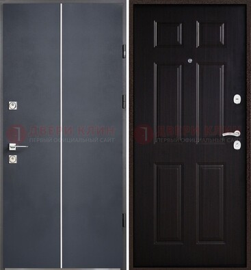 Железная дверь с порошковым покрытием и отделкой Темный орех внутри ДП-211 в Раменском