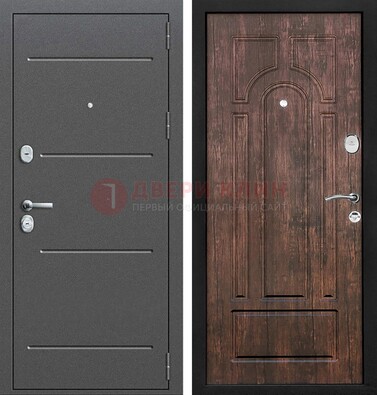 Железная дверь Антик серебро с порошковым напылением и МДФ Тисненый орех ДП-260 в Раменском