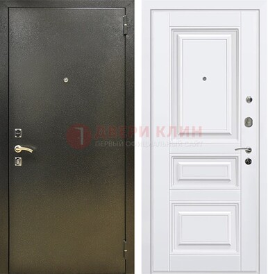Железная темно-серая дверь с порошковым напылением и белой МДФ ДП-274 в Раменском