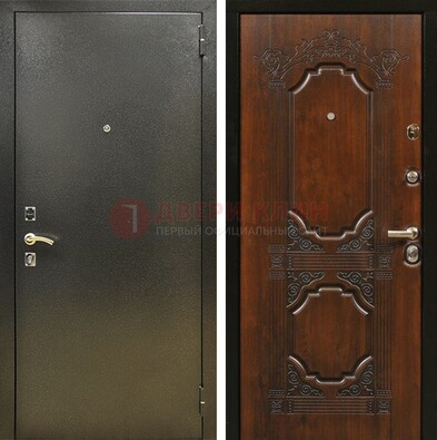 Входная дверь Темное серебро с порошковым покрытием и МДФ с узором ДП-293 в Раменском