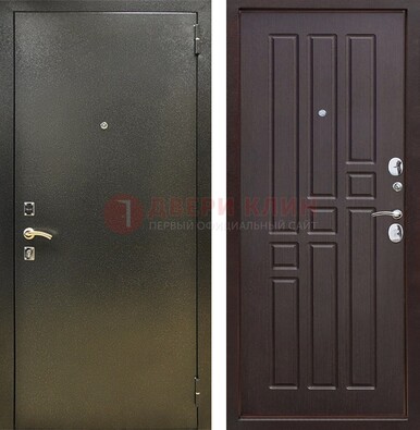 Входная темно-серая дверь с порошковым напылением и коричневой МДФ ДП-301 в Раменском