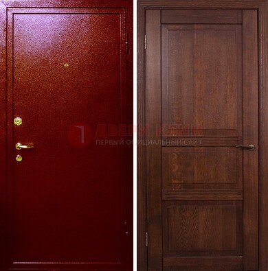 Красная железная дверь с порошковым окрасом ДП-58 в Раменском