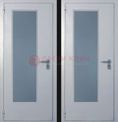 Белая металлическая противопожарная дверь с декоративной вставкой ДПП-5 в Раменском