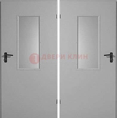 Белая металлическая противопожарная дверь с декоративной вставкой ДПП-7 в Раменском
