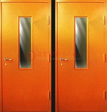 Оранжевая противопожарная дверь со вставкой из стекла ДПП-8 в Раменском
