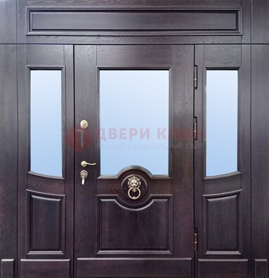Филенчатая металлическая дверь с панелью МДФ и стеклом ДПР-102 в Раменском
