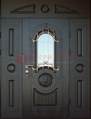 Парадная железная дверь Винорит со стеклом и ковкой ДПР-103 в Раменском