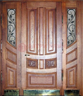 Парадная дверь со стеклом и ковкой ДПР-35 для загородного дома в Волгограде