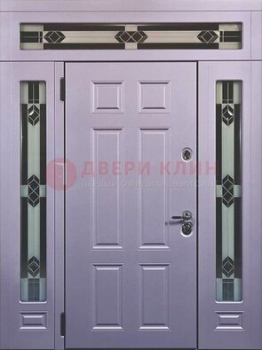 Филенчатая железная парадная дверь с фрамугами ДПР-82 в Раменском