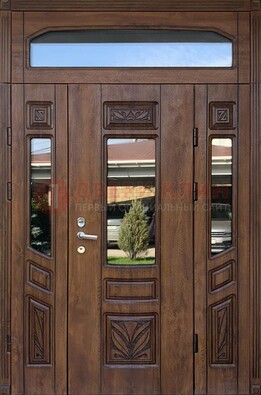 Парадная стальная дверь Винорит со стеклом и резьбой ДПР-97 в Раменском