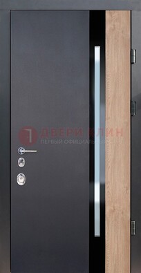 Черная металлическая дверь МДФ со стеклом ДС-14 в Раменском