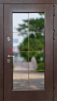 Коричневая стальная дверь со стеклом ДС-19 в Раменском