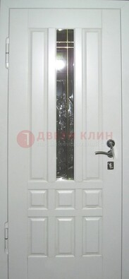 Белая металлическая дверь со стеклом ДС-1 в загородный дом в Раменском