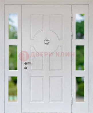 Белая стальная дверь со стеклом и фрамугами ДС-20 в Раменском