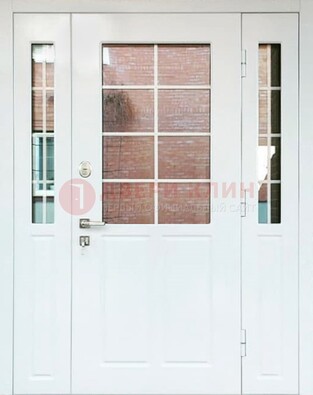 Белая стальная дверь со стеклом и фрамугами ДС-27 в Раменском