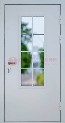 Белая железная дверь порошок со стеклом ДС-31 в Раменском