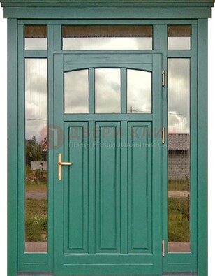 Зеленая металлическая дверь МДФ со стеклом ДС-43 в Раменском