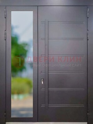 Чёрная двухстворчатая металлическая дверь со стеклом ДС-60 в Раменском