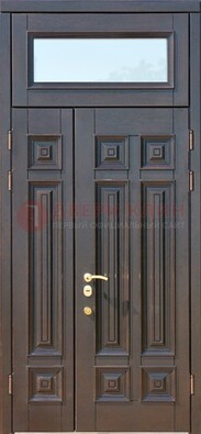 Коричневая двухстворчатая металлическая дверь со стеклом ДС-62 в Раменском