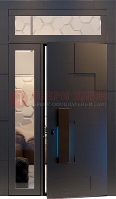 Чёрная двухстворчатая металлическая дверь со стеклом ДС-64 в Раменском